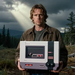 bob from twin peaks with a nes video game console