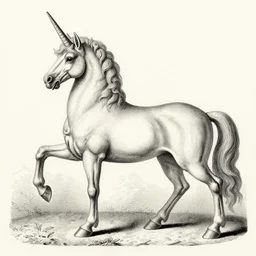 incredible lithography of a unicorn, 1 8 th century, medicinal textbook illustration, highly detailed anatomical features