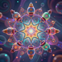 psicodelic lsd, vibrant vials, centered, symmetrical, aesthetically pleasing, insane details, digital art, deviantart, artstation, ambient light, 8 k
