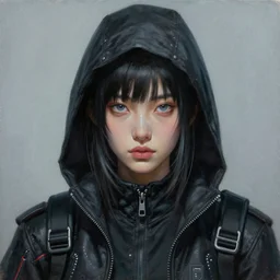 portrait painting of a cyberpunk hacker olivia hye from loona, sharp focus, award - winning, trending on artstation, masterpiece, highly detailed, intricate. art by josan gonzales and moebius and deathburger