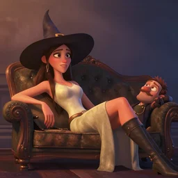 witch recumbent pose portrait pixar style by tristan eaton _ stanley artgerm and tom bagshaw,