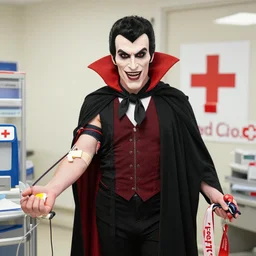 dracula as mascot for red cross blood donations