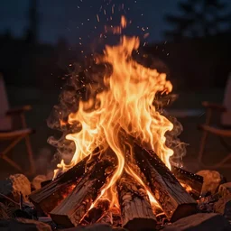 close up of a campfire in the night, artstation
