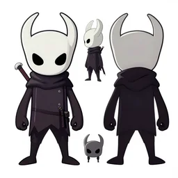 cartoonish hollow knight, character sheet, fine details, concept design, contrast, front view, back view, ultra wide angle