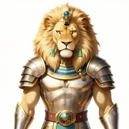 albino lion army general with egyptian armor, fursona, anthro, anime key visual, detailed armor, detailed fur, makoto shinkai, portrait