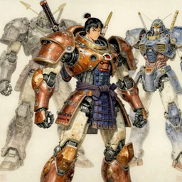 samurai ronin mech in feudal japan, in the style of Sasai Ukon Masanao, classical japanese art, sci-fi illustrations, mechwarrior, battletech, gundam, highly detailed, intricate, award-winning, mecha, japanese, gritty, beautiful colors, ink and watercolor