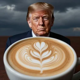 donald trump as latte art, photorealistic