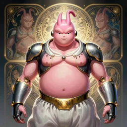 symmetry!! portrait of majin buu, sci - fi, tech wear, glowing lights!! intricate, elegant, highly detailed, digital painting, artstation, concept art, smooth, sharp focus, illustration, art by artgerm and greg rutkowski and alphonse mucha