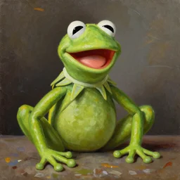 “ kermit the frog with the hulks body, oil painting”