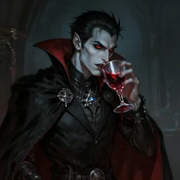 portrait of vampire lord drinking from a goblet of blood, fantasy concept art, dark souls, octane, ray tracing