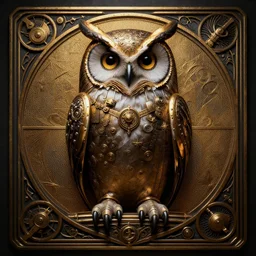 a Warrior owl art nuveau, steampunk, symmetry, full frame, cinematic light , unreal engine,