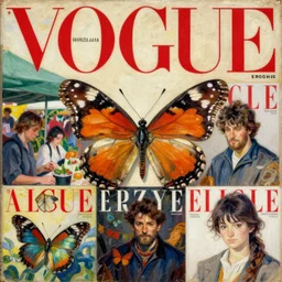 butterflies, farmers market, vogue magazine, elle magazine, greg rutkowski, gerardo dottori, john singer sargent, anime, trending on artstation, oil painting, intricate