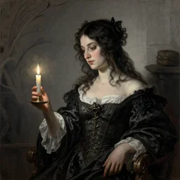 baroque gothic woman lit by a single candle Gustave Doré Greg Rutkowski caravaggio 8k resolution concept art  mist