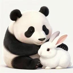 panda, cat, and rabbit snuggling cute