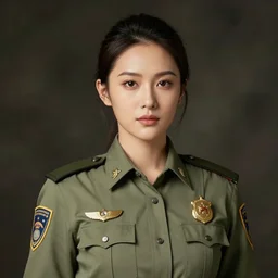 full size persona, female sheriff, global lighting, detail, ultra sharpness, beautiful female, detailed face, art by huyy nguyen, by anime style