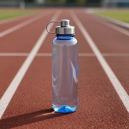 futuristic ( water bottle designed by apple ) on a track, natural light, detailed, canon eos c 3 0 0, ƒ 1. 8, octane render, 3 5 mm, 8 k, medium - format print, blue light accents