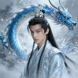 a hybrid exquisite the azure dragon in the east black hair, handsome prince, in the fog of magic light,, digital painting, artstation, concept art, smooth, sharp focus, illustration, oriental, art by artgerm and greg rutkowski and alphonse mucha, 8 k