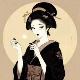 digital painting of an pastle goth geisha by terese nielsen, mark ryden, amy sol in the style of, vintage shoujo, fantastic planet, 6 0 s poster art, minimalist poster art, stipple art, artgerm