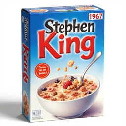 stephen king cereal, 1 9 6 7 cereal box artwork, highly detailed