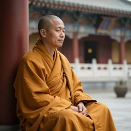 Higj quality photo of a monk in a blissfull temple, 50 mm, Canon Mark II