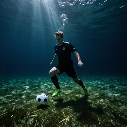 Underwater photo of soccer player by Trent Parke, clean, detailed, Magnum photos