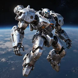 a space warrior in full plate armor riding a large mechanized drill in space, futurism, digital art