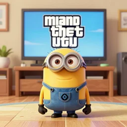 minions in GTA V, Cover art by Stephen Bliss, Boxart, loading screen a peaceful room with a desk and bookshelves, calm and serene, with rain visible through the windows of the room.