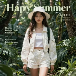 happy summer jungle outfit girl very very anime!!! fine - face, audrey plaza, realistic shaded perfect face, fine details. anime. realistic shaded lighting white jacket, short shorts, white hat. poster by ilya kuvshinov katsuhiro otomo ghost - in - the - shell magali villeneuve artgerm jeremy lipkin michael garmash rob rey