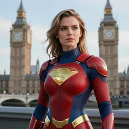 portrait of a futuristic superhero, London behind her, hd, 4k digital art, artstation