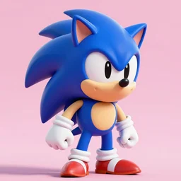 a 3 d render of mario wearing a sonic suit on a pink background, blue spiky hair