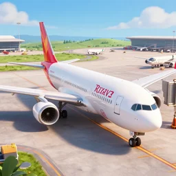 airbus airplane on a busy airport. pixar disney 4 k 3 d render movie oscar winning trending on artstation and behance.