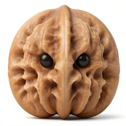 a stern round large walnut with two stern eyes and a mouth without a nose, white background, artstation, pinterest, sticker, 3 / 4 pose