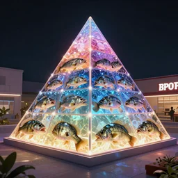 “Bass pro shop pyramid in Memphis, year 2134, futuristic, 4k, trending on Unreal Engine, 8k, hyperrealistic, shining, gradiental”