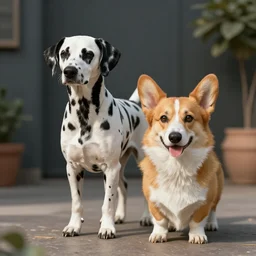 Dalmatian and Corgi hybrid, hyper realistic, photo, octane render, 8K, cinematic