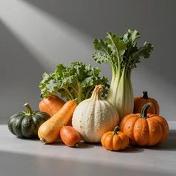 beautifully displayed photorealistic fall vegetables