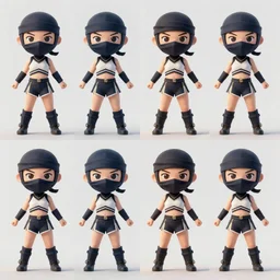 game asset sheet, material study, 2 d sprite, chibi ninja cheerleaders, hyper realistic surreal