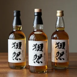 bottles of Japanese whiskey on a desk