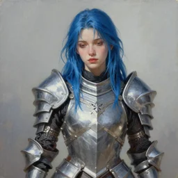 a portrait of a very beautiful female mage in armor warcraft style armor, blue hair, bored, illustration, soft lighting, soft details, painting oil on canvas by mark arian by artgerm, trending on artstation, 4k, 8k, HD