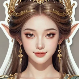 a closeup of beautiful symmetrical fairy, perfect face!! intricate, elegant, highly detailed, vision of holy perfection!! smile, artstation, smooth, sharp focus, sticker illustration