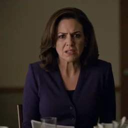Movie still of Sheryl Sandberg depicted as an angry woman in Facebook The Movie (2017), directed by Steven Spielberg