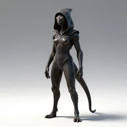 hooded chimera, high detail digital art, full body, standing, isolated on a pure white background, centered, whole figure in frame, sharp focus, studio lighting