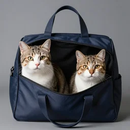 cats inside a handbag, gray background, studio lighting, 4 k, 8 k