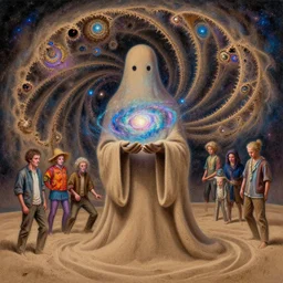 high intricate painting of the fractal sandman holding a glimmering galaxy, full shot, neil gaiman, maria panfilova, andrea savchenko, mike kime, ludovic plouffe, qi sheng luo, oliver cook, julian calle, eddie mendoza, trending on artstation