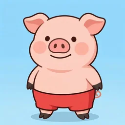 funny cartoon pig in shorts