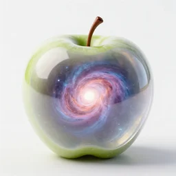 35mm photo of an (intricate!!  apple that has transparent skin!! and a new universe visible inside!!), growing off a tree branch. very detailed, 8k, fantasy horror, award winning