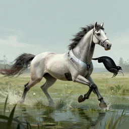 a cyborg horse running through a swamp, concept art, artstation