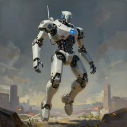 a painting of a robot that is floating in the air, cyberpunk art by peter gric, cgsociety, les automatistes, future tech, sci - fi, vray tracing