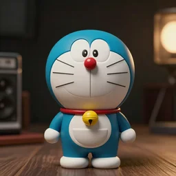a photography frontal  portrait of  Doraemon  as a toy created by Matthew Barney and sculpted by Nick Cave , rim light studio, 80mm photo studio,  Nikkor color photography film, very detailed photography Hasselblad, , hyperrealism, octane rendering, 8k, depth of field, bokeh.