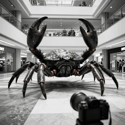 camera footage of a Gigantic Headcrab in an abandoned shopping mall, high exposure, dark, monochrome, camera, Unreal engine 5, grainy, CCTV, security camera footage, timestamp, zoomed in, fish-eye lens, headcrab, cockroach, spider, horrifying, lunging at camera :4