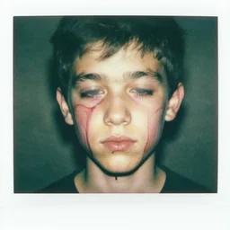 watercolor, a liquid dark green portrait of a teenager face eyes are blurred blurry, skin melt down flow go runny, face painted with dark red thick fluid by marlene dumas, realistic detailed watercolor polaroid, grainy image, contrast, realistic detailed, close up view